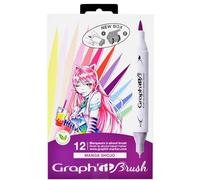 Graph'it – Set 12 marqueurs à alcool double pointe Manga Shojo – extra-fine et pinceau – Multicolore