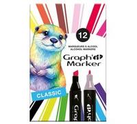 Graph'it - Set de 12 Markers à Alcool Double Pointe : Fine et Biseautée pour Dessin de Manga, Illustration, Colorant, Esquisse, Écriture - Rechargeables - Set Classic