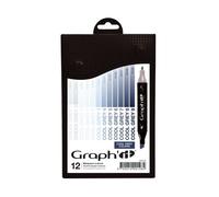 Graph'it - Set de 12 Markers à Alcool Double Pointe : Fine et Biseautée pour Dessin de Manga, Illustration, Colorant, Esquisse, Écriture - Rechargeables - Set Cool Greys