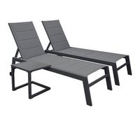 Set 2 Bains De Soleil Et Table D'appoint Barbados En Textilène Gris - Aluminium Gris Anthracite Gris