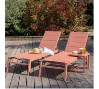 Set 2 bains de soleil et table d'appoint BARBADOS en textilène terracotta - aluminium terracotta