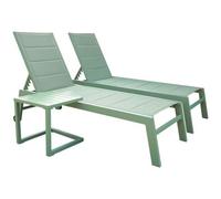 Happy Garden Set 2 Bains de Soleil Barbados en textilène Vert Sauge et Aluminium Vert Sauge + Table d'appoint. Transat d'extérieur Multi Position.