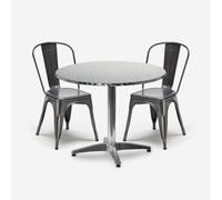 set 2 chaises acier design industriel table ronde 70cm factotum