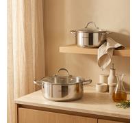 Set de 2 marmites - Tous feux dont induction - ARTHUR MARTIN - AM0155 - Acier inoxydable - Ø 24-28 cm + couvercle en verre - Inox