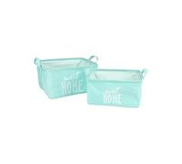 set 2 panieres rangement canvas 20*28*h12.5/25*32*h16.5cm sweet home vert menthe