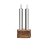 Set 2 pièces huile et vinaigre inox avec socle en bois