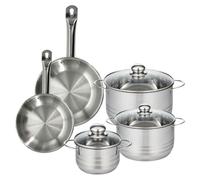 Set 2 poêles 20 24 cm en inox, 3 faitouts inox 16, 20 et 24 cm Fackelmann Eterna