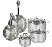Set 2 poêles 20 24 cm en inox, 3 faitouts inox 16, 20 et 24 cm Fackelmann Eterna Inox