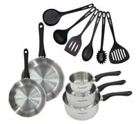 Set 2 poêles 20 et 24 cm 3 casseroles 12 16 et 20 cm en inox et 6 ustensiles Fackelmann Geneva