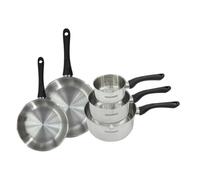 Set 2 poêles 20 et 24 cm et 3 casseroles 12 16 et 20 cm en inox Fackelmann Geneva