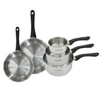 Set 2 poêles 20 et 24 cm et 3 casseroles 12 16 et 20 cm en inox Fackelmann Geneva