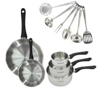 Set 2 poêles 20 et 28 cm, 3 casseroles en inox et 6 ustensiles inox Fackelmann Geneva