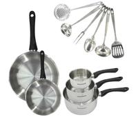 Set 2 poêles 20 et 28 cm, 3 casseroles en inox et 6 ustensiles inox Fackelmann Geneva