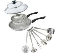Fackelmann Ensemble Geneva 2 Poêles 20 et 28 cm Inox 18/8, 2 Couvercles Verre, 6 Ustensiles Inox, Poêle Tous Feux, Induction, Sans PFAS, Anthracite, 10 Pièces, 1 Unité