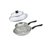 Fackelmann 9441950 Set 2 poêl 20 et 28 cm en inox 18/8 et couvercles verres, Gris Plomb