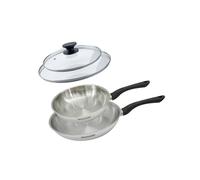 Fackelmann 9442050 Lot de 2 poêles 24 et 28 cm en acier inoxydable 18/8 et couvercle en verre, poêle à frire, pour tous types de plaques à induction, poêle sans PFAS, acier inoxydable 18/8, verre, 24