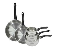 Set 2 poêles 24 et 28 cm et 3 casseroles 12 16 et 20 cm en inox Fackelmann Geneva