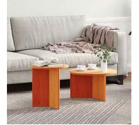 Set 2 tables basses rondes en pin massif marron cire 49 x 49 x 28 cm - style scandinave