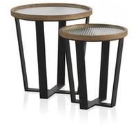 Set 2 tables d’appoint ronde en verre et fer coloris noir - Ø 50 x Hauteur 52 cm Noir G