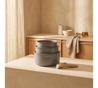 Arthur Martin - Set de 3 Casseroles en Aluminium 2,5 mm, Revêtement Céramique et Poignée Effet Bois, Compatibles Tous Feux Dont Induction, 16-18-20 cm, Marron