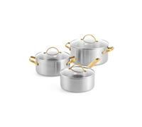 Set de 3 faitouts - Padova Reserve - Inox triply 3 couches - Poignées dorées - Compatible induction