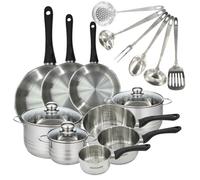 Batterie de cuisine avec 3 poêles 20/24/28 cm et 3 casseroles 12/16/20 cm avec 6 ustensiles de cuisine Fackelmann Généva Brillant Oxford