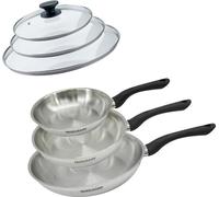 Set 3 poêles 20 24 et 28 cm en inox et 3 couvercles verre Fackelmann Geneva