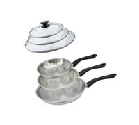 Set 3 poêles 20 24 et 28 cm en inox et 3 couvercles verre Fackelmann Geneva