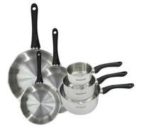 Set 3 poêles 20 24 et 28 cm et 3 casseroles 12 16 et 20 cm en inox Fackelmann Geneva Inox|Noir
