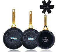 Set 3 Poêles à Frire Antiadhésives à Induction 20-24-28cm, Aluminium Forgé Gold Titanium Br
