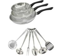 Set 3 Poêles Inox Fackelmann Geneva + 6 Ustensiles