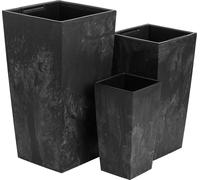 Set 3x Pot de fleurs H 55 / 61 / 75 cm Trapèze haut Anthracite Béton Structure Pot de fleurs plastique Insert à plantes carré