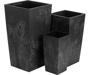 Set 3x Pot de fleurs H 55 / 61 / 75 cm Trapèze haut Anthracite Béton Structure Pot de fleurs plastique Insert à plantes carré