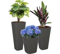 Set 3x pot de fleurs + insert rond Ø39 cm H 41 + 61 + 81 cm Couleur anthracite