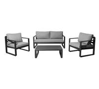PROLOISIRS Set 4 pièces - MOJITO II - Aluminium époxy - Graphite/Gris - 2 fauteuils + 1 canapé + 1 table basse G