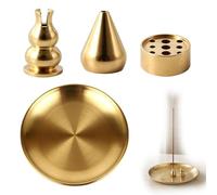 Set 4 Porte Encens Laiton - 14cm Plateau Support Bâtonnet Cône Spiral | Support En Laiton Avec Plateau À Cendres 14cm 4 Pièces Modulables 4 Tailles De Trous Pour Encens Japonais Indien Cône Spirale