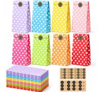 Set 48 Sacs Cadeaux en Papier Coloré avec 56 autocollants 13*8 *24cm | Kraft Pochettes Cadeau sachet cadeau anniversaire enfant pour fêtes d'enfants, célébrations, anniversaires, Halloween, Noël
