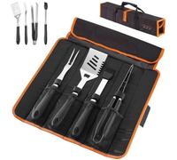 Set 5 ustensiles de barbecue - DEUBA - acier inoxydable - poignées anti-dérapantes - sac de transport pliable