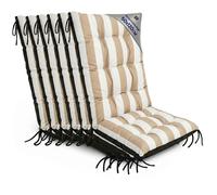 Amazinggirl Coussin Fauteuil Jardin Dossier Haut Set: 6X 50x120 cm - Coussins pour Chaises de Jardin & Fauteuil Extérieur Rayures Blanc et Beige Coussin Chaise Exterieur Épais 10 cm avec Attaches