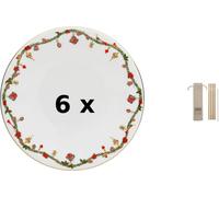 Set: 6× Hutschenreuther Teller 28 cm flach „Nora Christmas“ + Gratis Edelstahl-Trinkhalme 4er-Set | Art.-Nr. 02048-726037-10867 | EAN 4011699878777