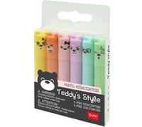 LEGAMI - Teddy's Style, Set de 6 Mini Surligneurs, 1x7,5 cm, Jaune, Pêche, Rose, Lilas, Bleu Clair, Vert Clair, pour Souligner et Surligner avec Précision