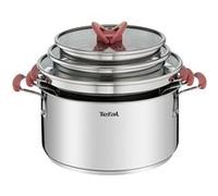Tefal Opti’Space Lot de 3 faitouts 18/20/24 cm + 3 couvercles verre, Induction, Acier inoxydable, Empilable G720S674, Argent,transparent