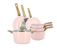 MENASTYL - Batterie de cuisine 7 pièces avec revêtement antiadhésif céramique (Sans PFAS/Sans PTFE) tous feux dont induction - 3 poêles, 3 casseroles, 1 faitout - Gamme Colorama - Rose - 6014243