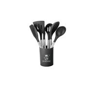 Set 7 Ustensiles Cuisine Inox Royal Swiss + Pot de Rangement - Manche Acier + Embouts Silicone