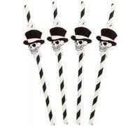 set 8 pailles squelette carton rayee 20 cm halloween jouet kermesse