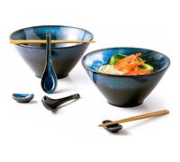 Set 8 pièces bols ramen japonais en céramique bleu