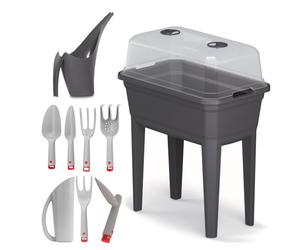 Set 9 pièces Mini serre Pot de culture Planter Anthracite 59,6x75,3cm + + Arrosoir Girafe Petit 1,5 L + Outils de jardin 7pcs Outils de jardinage Outils de jardinage Jardinière avec couvercle H