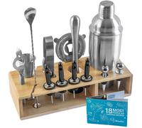 Set à cocktail BlauKe® 17 pièces – Set shaker en acier inoxydable 750 ml – Set barman avec livre de recettes, verre doseur, cuillère de bar, passoire, support en bois