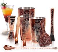 Set à cocktail Etsen Boston Cocktail Shaker Set - Kit barman de luxe en boîte cadeau - Set de 7 - Lavage à la main - Cuivré.