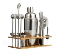 Set à cocktail - Shaker Boston Kit De Barman Avec Support En Bambou, Ensemble D'outils Bar 14 Pièces, Shaker À Cocktail Pour Domicile Kit pour Barman(350ml)